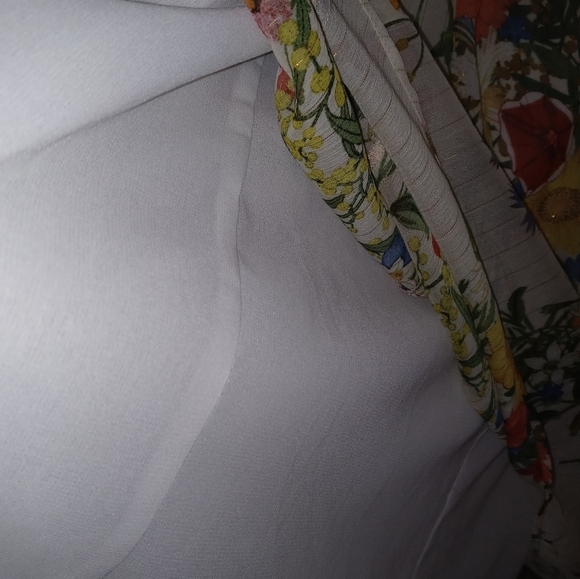 Zara Basic Sleeveless Floral Sheer Lined Midi Dress V neck Gold Shimmer Streaks - Picture 6 of 11